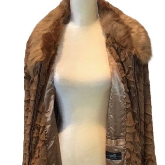 ADRIENNE LANDAU CAMEL COLLARED FAUX FUR LONG SLEEVE JACKET COAT ( XL ) NWT $275 - Picture 8 of 16